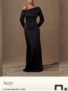 Avery One-Shoulder Black Satin Maxi Dress
